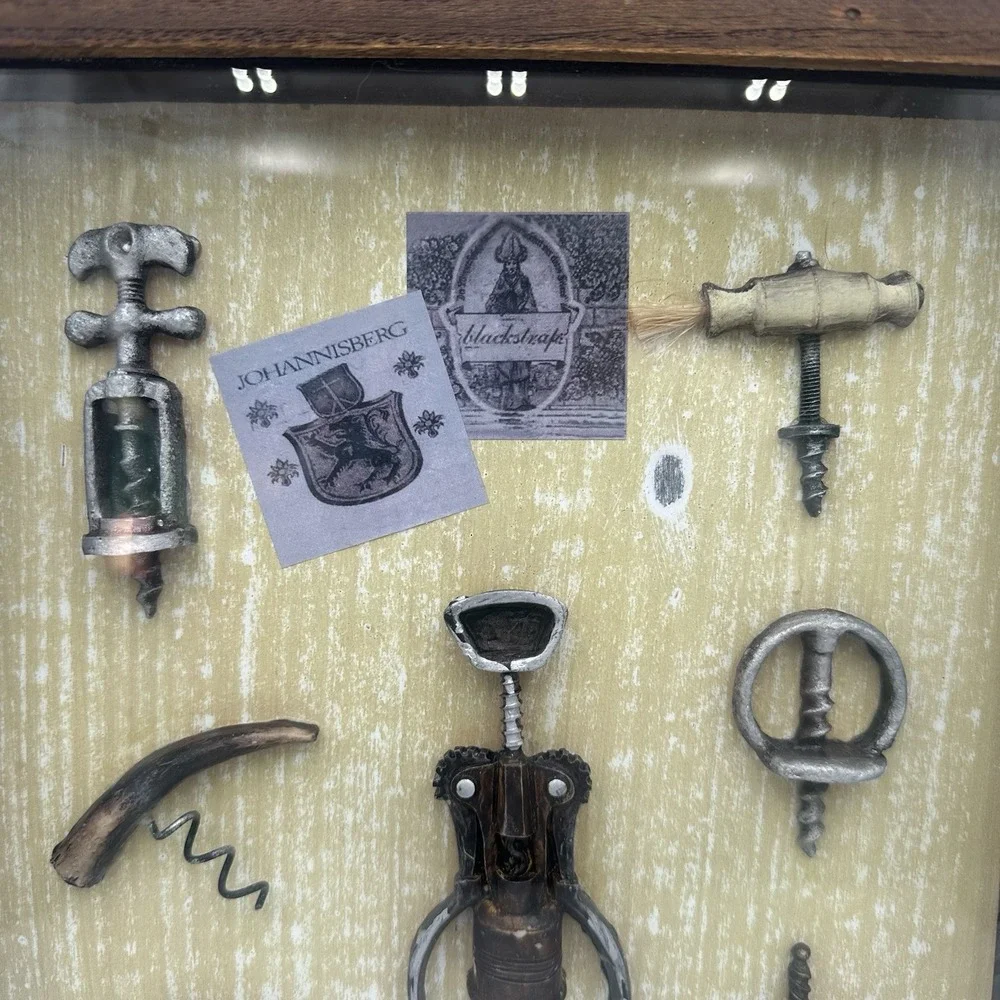 Vintage Framed Corkscrew Collection Shadow Box Wine Bar Wall Decor Display 13x11